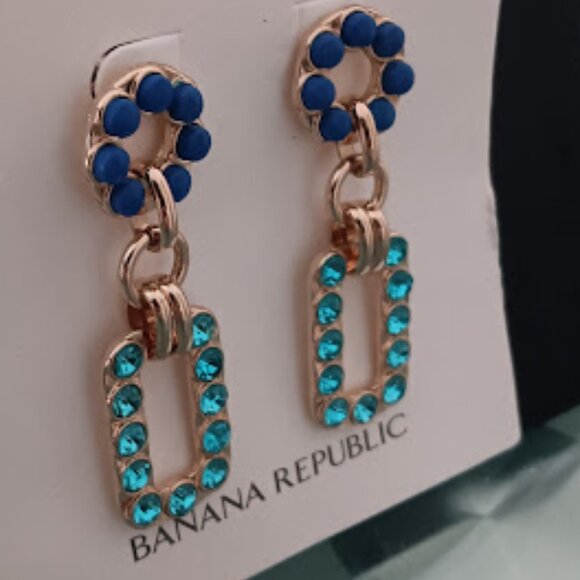 Banana Republic Jewelry - BANANA REPUBLIC Mod/Contemporary Gold Blue Stone & Turquoise Crystal Earrings